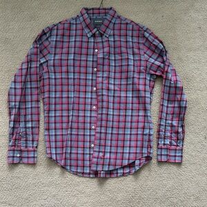 Bonobos Men's Casual Blue and Pink Plaid Shirt